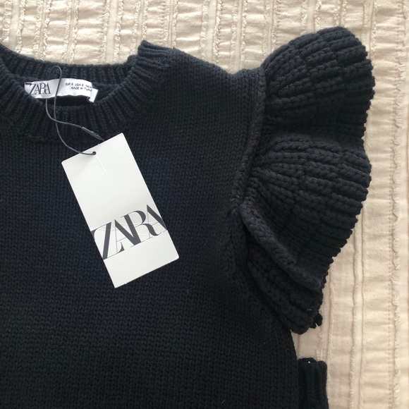 NWT Zara Heavy Knit Ruffle Sleeve Black Mini Dress - Picture 6 of 6